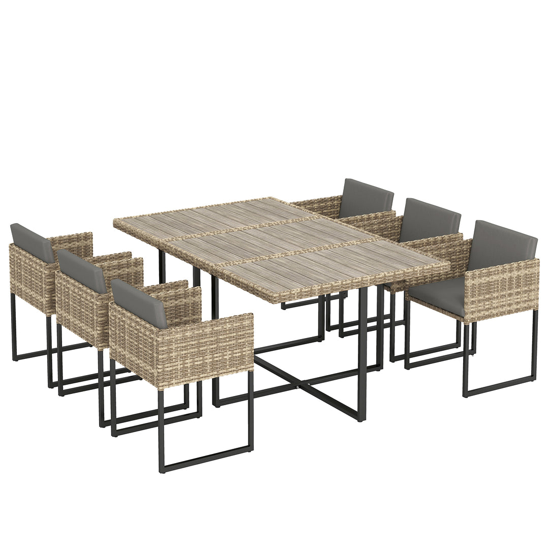 7 Piece Rattan Garden Furniture Set, Garden Dining Set with Wood-Plast