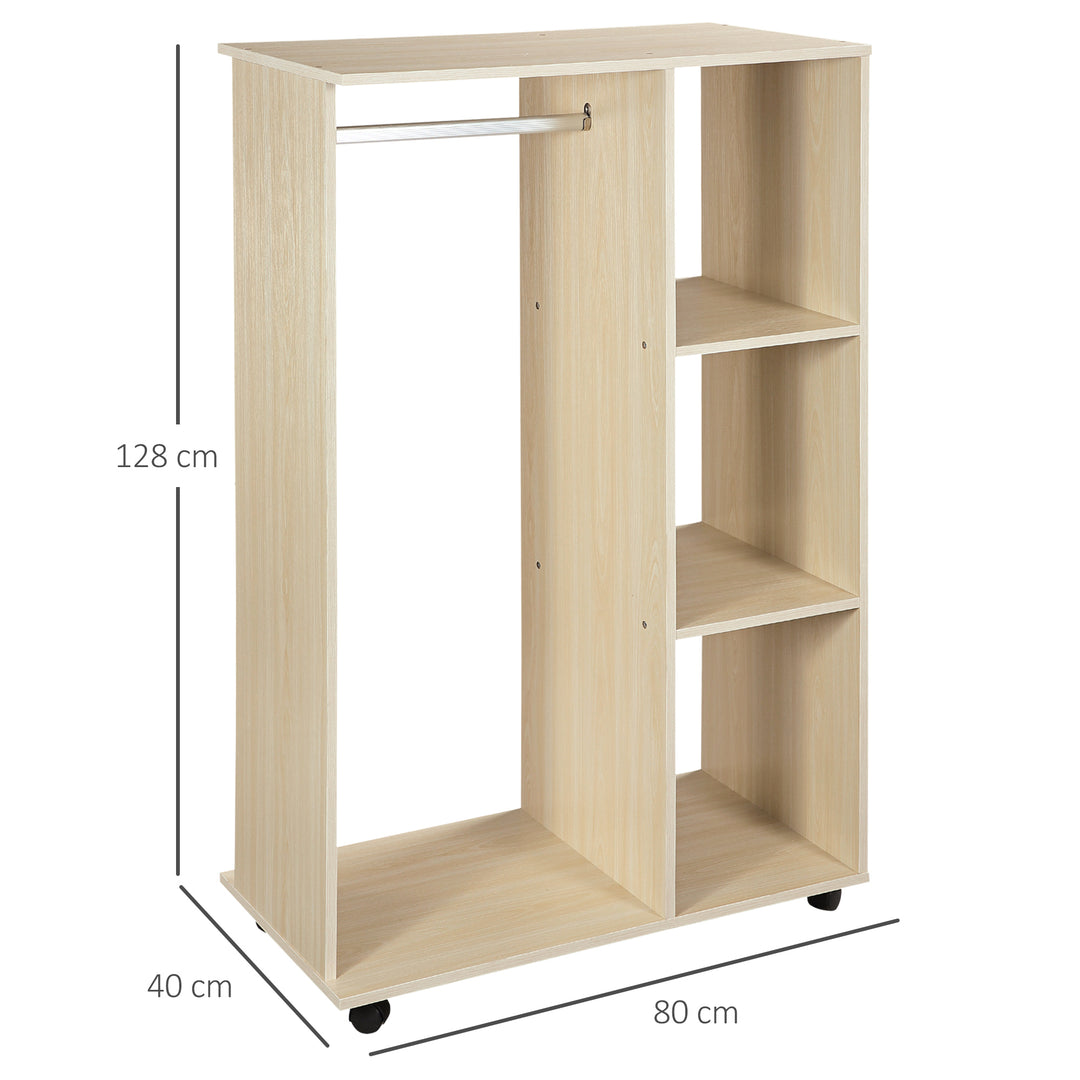 Open Wardrobe on Wheels, Bedroom Wardrobe with Clothes Hanging Rail, 3