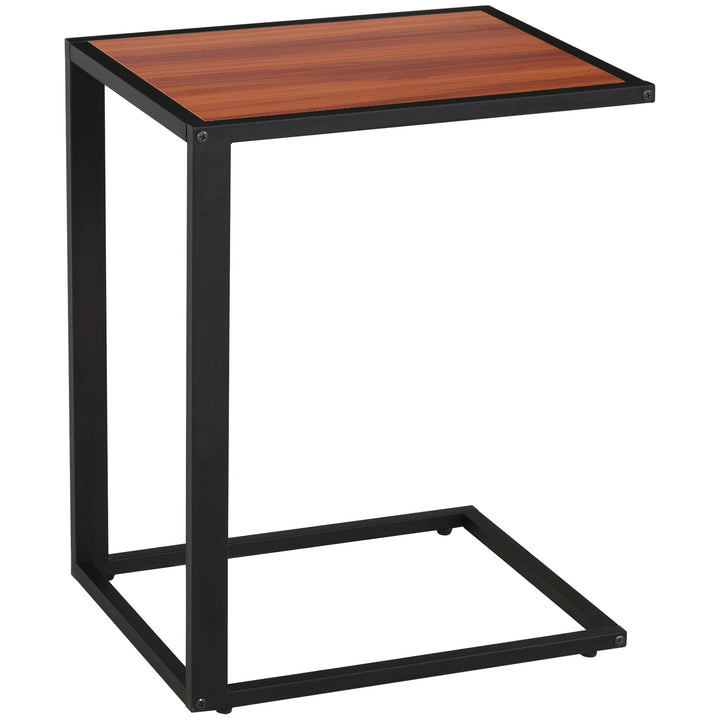 MCL C-Shaped Side Table, Sofa End Table with Metal Frame, Accent Couch Table for Living room, Bedroom, Walnut and Black