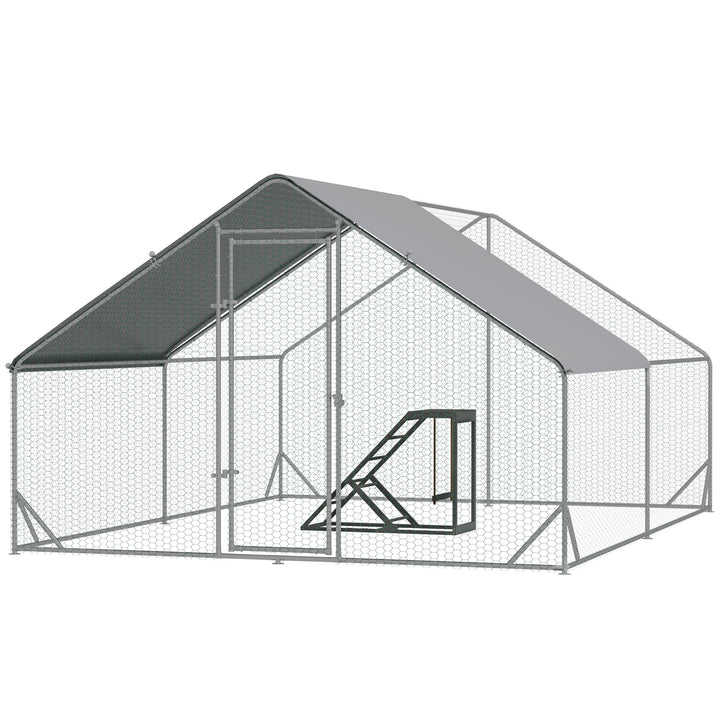 PawHut Chicken Run 3 x 4 x 2m with Activity Shelf and Cover, Walk In, Durable Design for Outdoor Use | Aosom UK