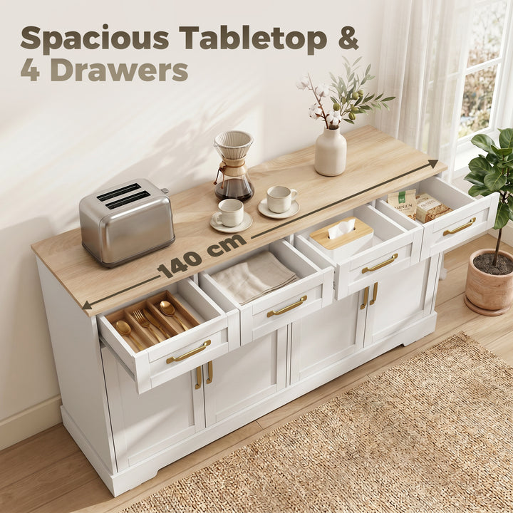 Sideboard Buffet Cabinet, 140 cm Kitchen Storage Cabinet with 4 Drawer