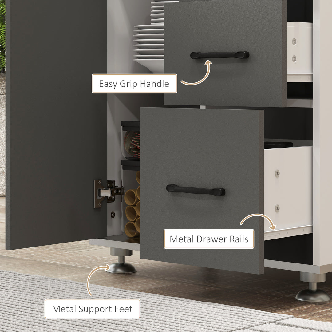 MCL Modern Kitchen Cupboard with Storage Cabinets, 3 Drawers and Open Countertop for Living Room, Grey