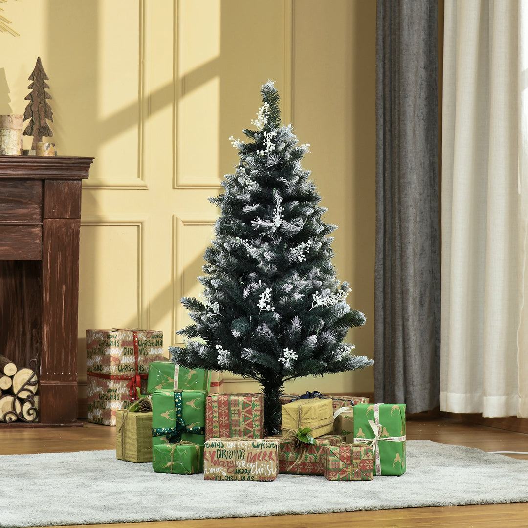 4FT Artificial Snow-Dipped Christmas Tree Xmas | Home Home Indoor Decoration | Removable Stand w/ White Berries Star Topper Branch Green