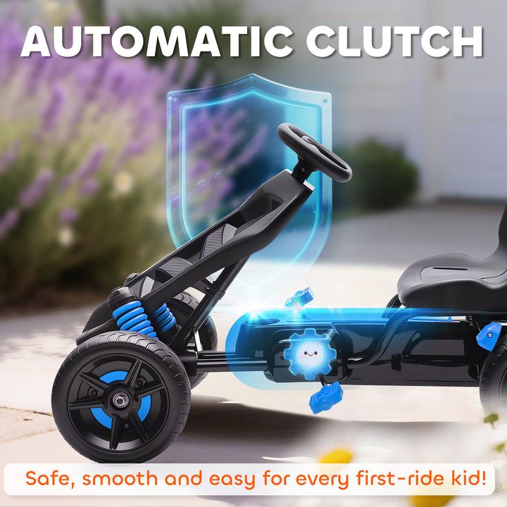 AIYAPLAY Pedal Go kart for Kids Ages 3-6 Years, with Automatic Clutch, Brake, EVA Anti-Slip Wheels, Blue