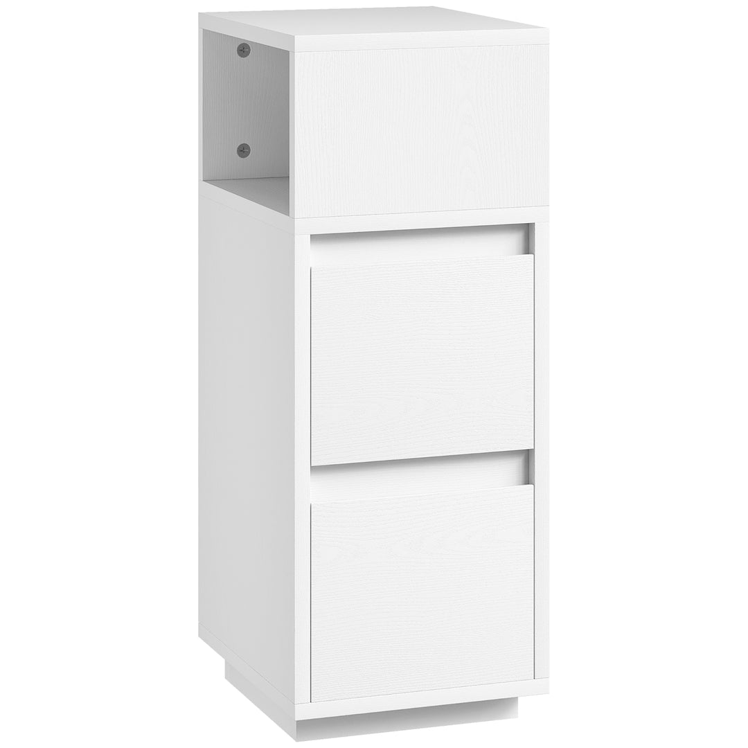 Slim Bedside Table, Narrow Bedside Cabinet with Open Shelf and 2 Drawers for Bedroom, Living Room