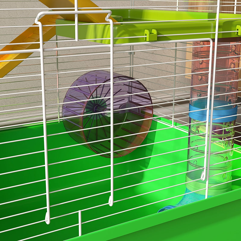 PawHut Hamster Cage w/ Water Bottle, Exercise Wheel, Tubes, Ramps - Green | Aosom UK