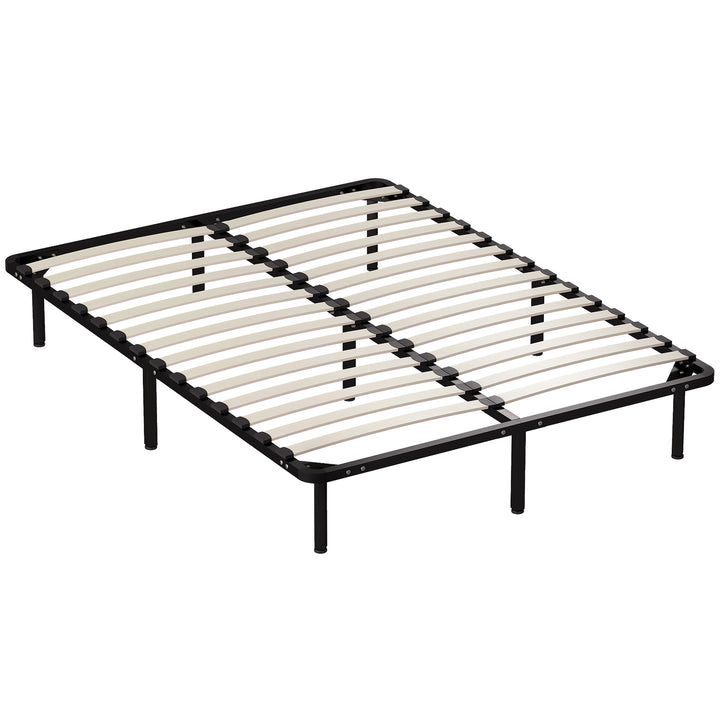 4ft6 Double Bed Frame, Metal Platform Bed Frame with 2 x 14 Wood Slats