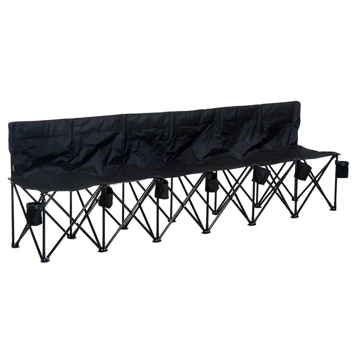 6 Seater Folding Camping Chair with Cup Holder & Carry Bag - Black