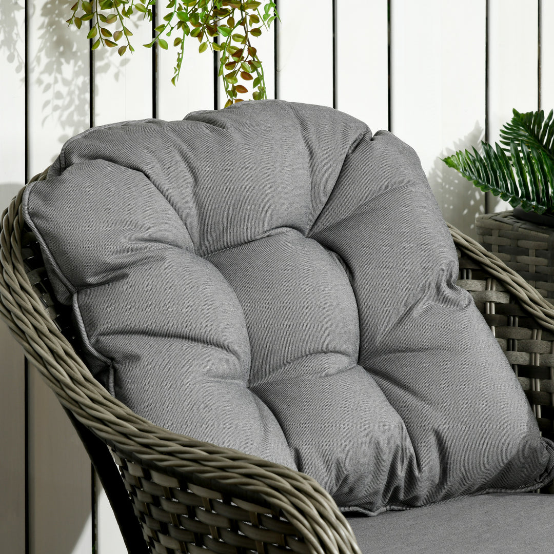3 Pieces Rattan Bistro Set, Wicker Garden Bistro Set, Glass Top Balcony Table and Chairs with Cushions for Outdoor, Patio, Balcony, Grey