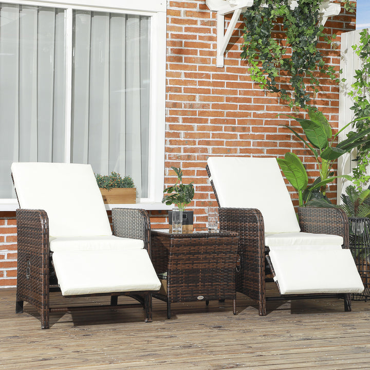 Outsunny 3 Pieces Rattan Bistro Set Balcony Furniture with Cushions, Storage Function