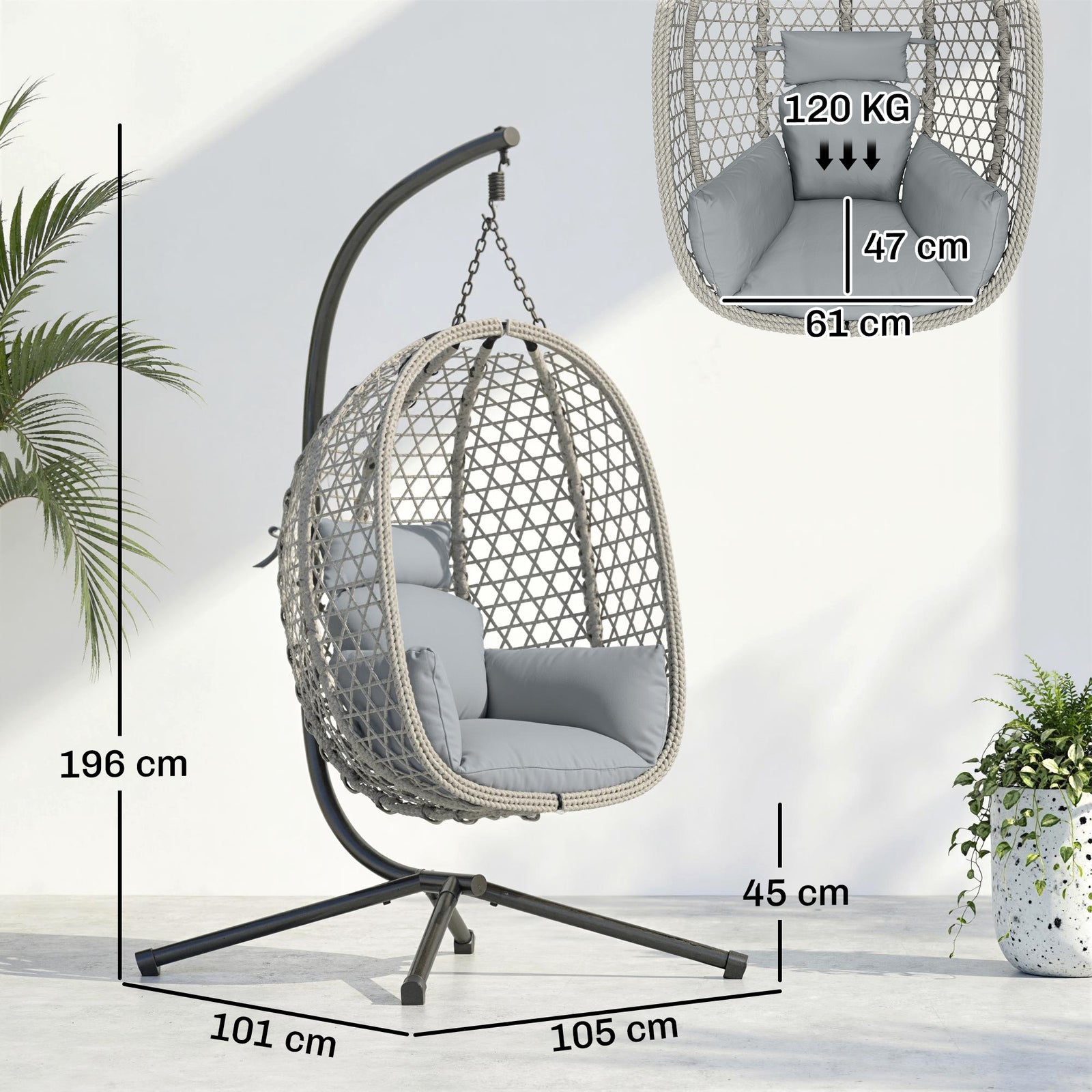 Hanging Egg Chair, Indoor Outdoor Rattan Hammock Swing Chair with Stan
