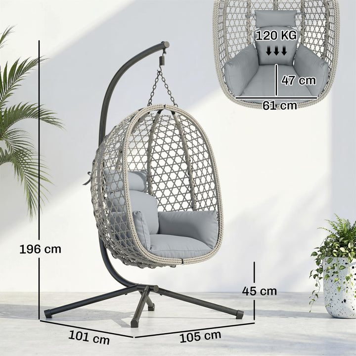 Hanging Egg Chair, Indoor Outdoor Rattan Hammock Swing Chair with Stan