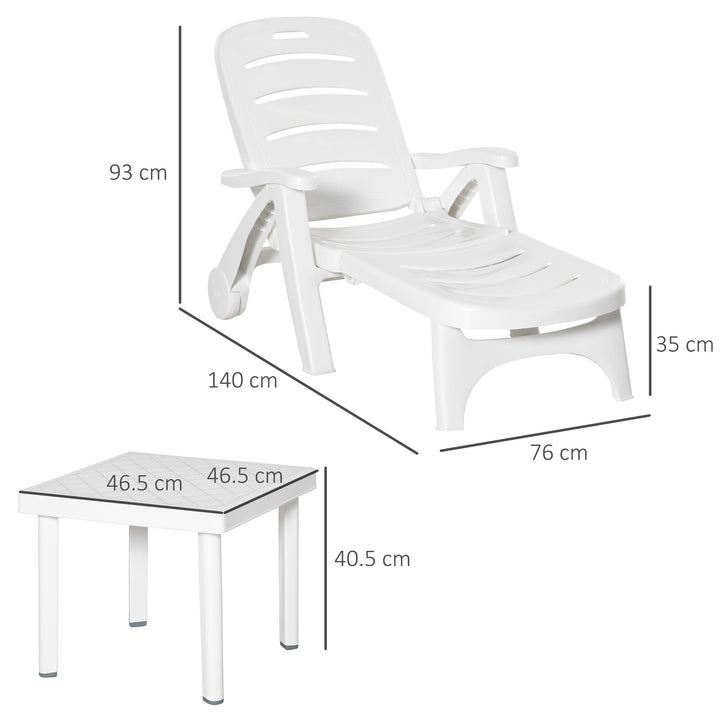 Outsunny 2pcs Garden Furniture Set Outdoor Furniture Set Dining Table, 1 Lounge Chair and 1 Garden Side Table White