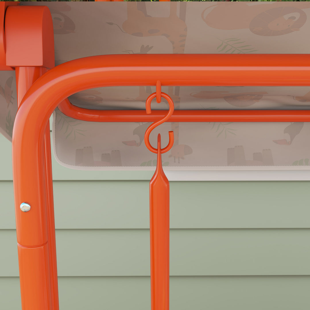 Kids Porch Swing, 2-Seater Patio Swing Bench Hammock with Seat Belts, Adjustable Canopy for Garden - Orange/White