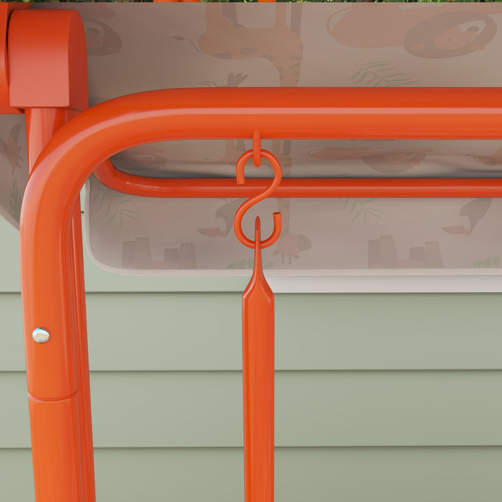 Kids Porch Swing, 2-Seater Patio Swing Bench Hammock with Seat Belts, Adjustable Canopy for Garden - Orange/White