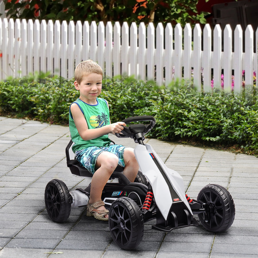 12V Electric Go-Kart for Kids, Ride-On Racing Go-Kart, with Forward and Reversing Functions, for Ages 3-8 Years - White