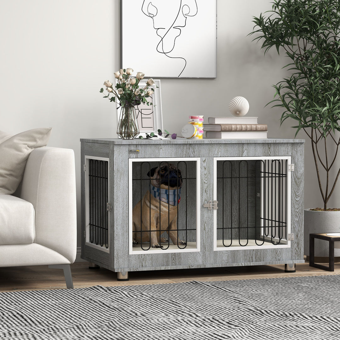 Dog Crate Furniture End Table, with Washable Cushion, Double Doors, fo