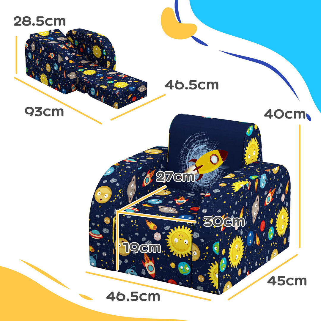 AIYAPLAY Foldable Toddler Chair Soft Snuggle Sponge Filled for Bedroom Playroom, Aged 18 Months to 3 Years - Dark Blue | Aosom UK