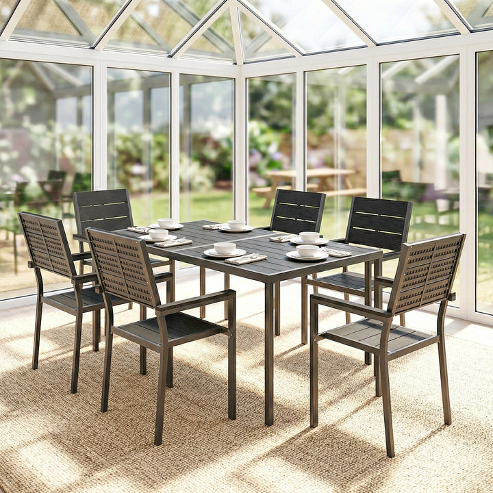 7 Pieces Outdoor Dining Set, Patio Table and Chairs for 6, Garden Dini