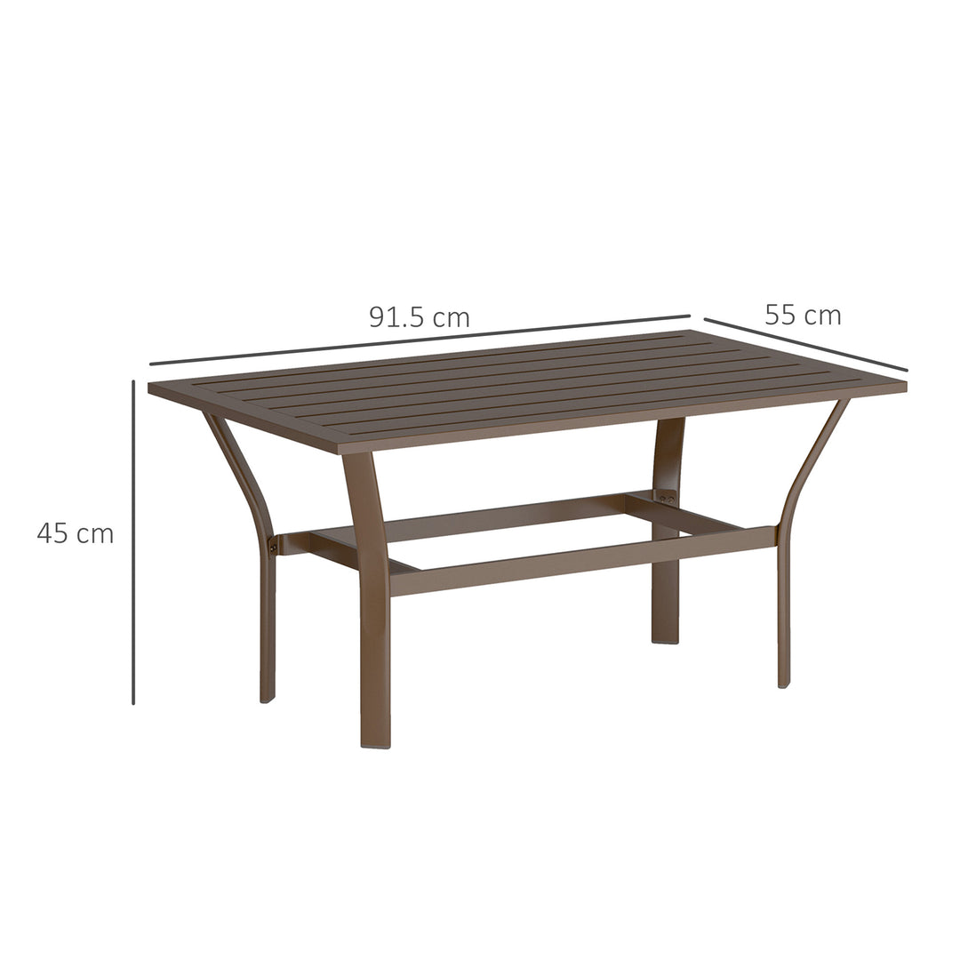 Metal Garden Coffee Table, Rectangular Outdoor Side Table with Slatted Tabletop, Foot Pads for Outside, Garden, Balcony, Porch, 91.5 x 55 x 45cm, Brown
