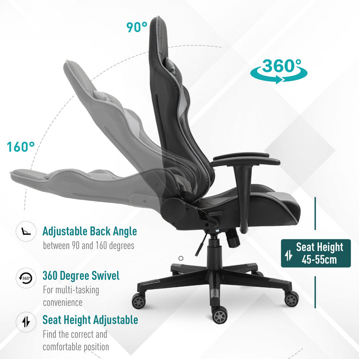 Vinsetto High Back Racing Gaming Chair Reclining 360° Swivel Rocking Height Adjustable with Pillow and Build