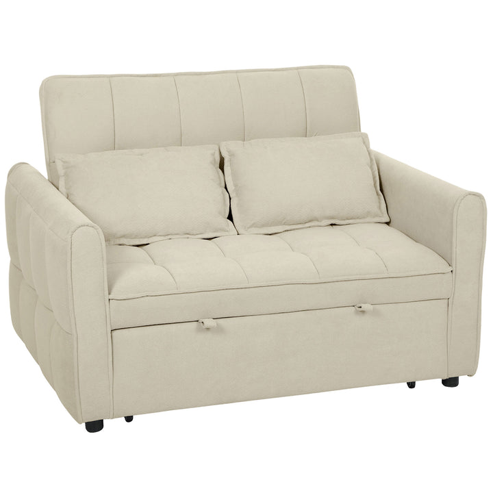 2 Seater Sofa Bed, 3-in-1 Convertible Sleeper Sofa with Click-clack Adjustable Backrest and 2 Pillows, Light