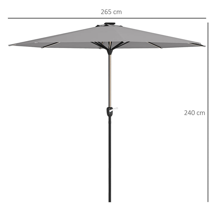 2.65m Garden Parasol, with LED Lights - Light Grey