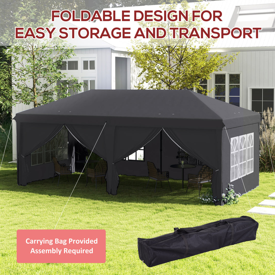 3 x 6 m Garden Pop Up Gazebo, Wedding Party Tent Marquee, Water Resistant Awning Canopy with Sidewalls, Windows, Carry Bag, Grey