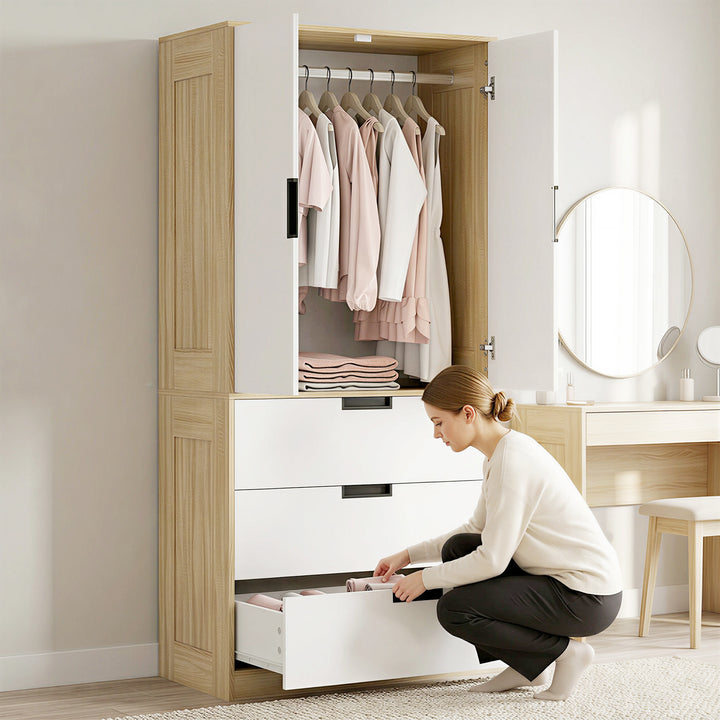 Modern Clothes Storage Cupboard Unit, 3 Drawer 2 Door Wardrobe with Ha