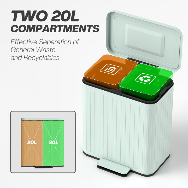 40L Dual Compartment Rubbish Bin, with Soft-Close Lid - Green