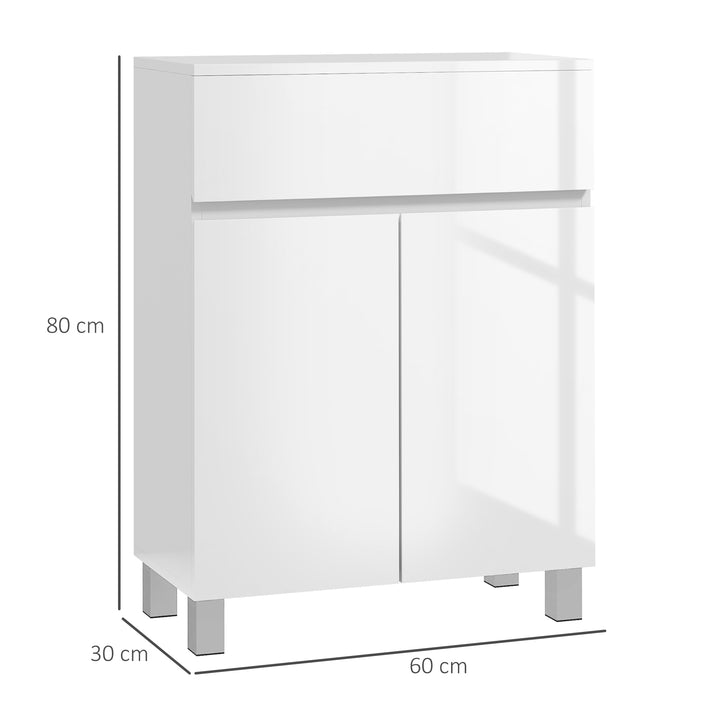 Kleankin Freestanding Bathroom Cabinet: High Gloss Storage with Drawer, Adjustable Shelf, White