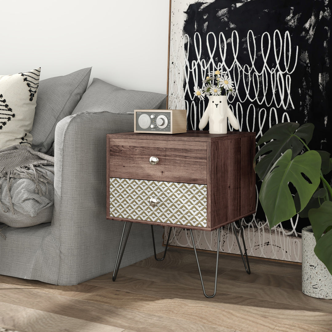 Nightstand, 2-Drawer Bedside Table, Bedside Cabinet, Sofa End Side Table for Living Room, Bedroom, Rustic Brown