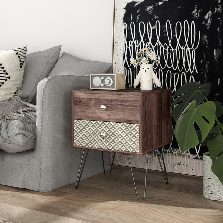 Nightstand, 2-Drawer Bedside Table, Bedside Cabinet, Sofa End Side Table for Living Room, Bedroom, Rustic Brown