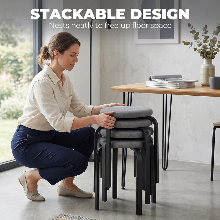 Stackable Stools Modern Cushioned Round Backless Stools Set of 4 Kitch