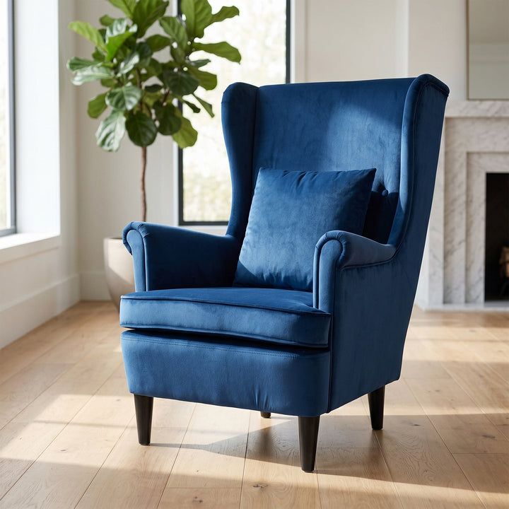 Modern Accent Chair with High Backrest and Pillow, Velvet-Feel Fabric 