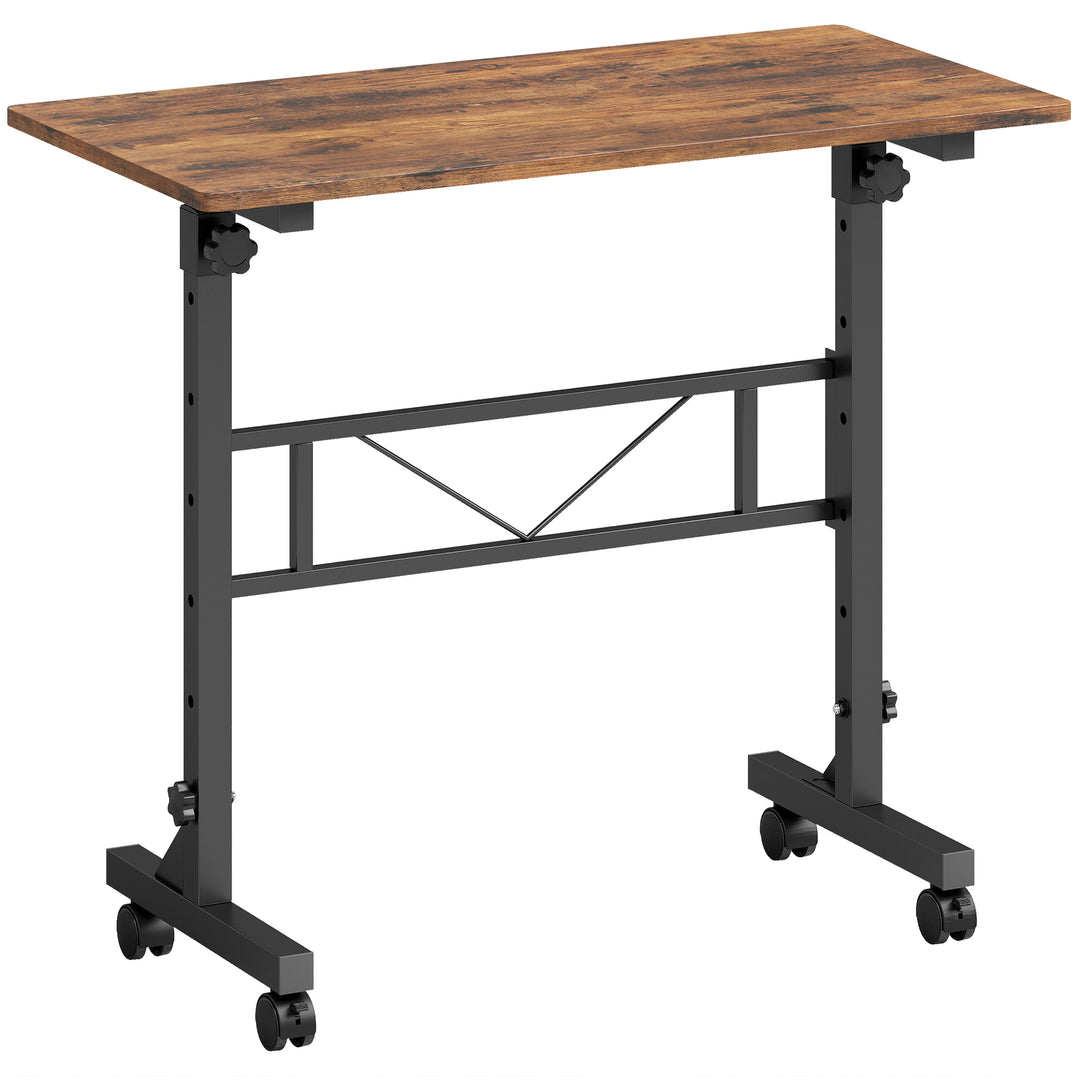 Overbed Table Adjustable Height Sofa Side Table with Wheels 80 x 40 cm - Rustic Brown