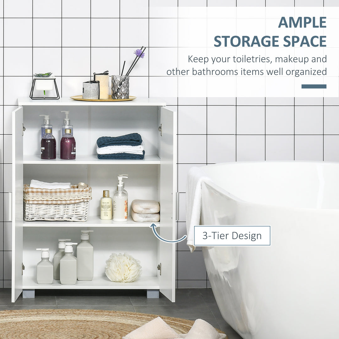 Modern Bathroom Floor Cabinet, Free Standing Linen Cabinet, Storage Cupboard with 3 Tier Shelves, White