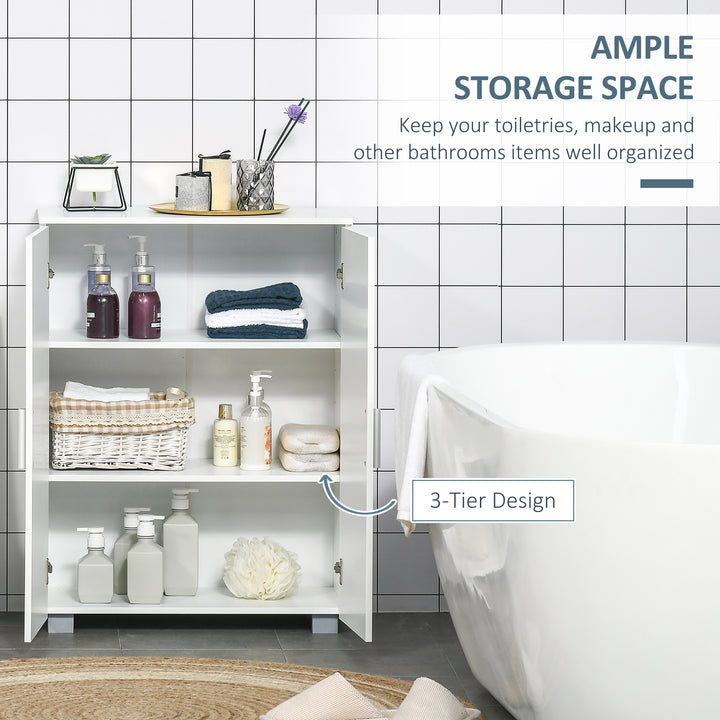 Modern Bathroom Floor Cabinet, Free Standing Linen Cabinet, Storage Cupboard with 3 Tier Shelves, White