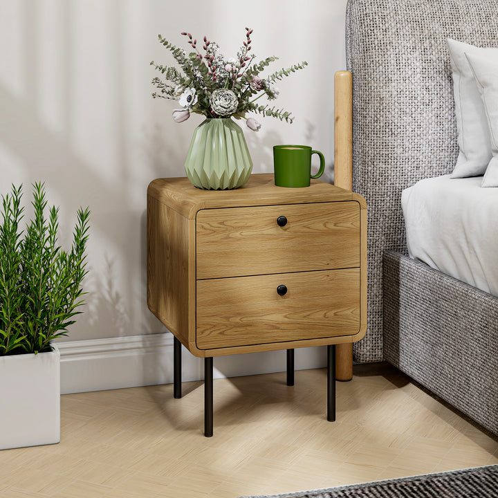 MCL Bedside Table with 2 Drawers and Steel Legs - Oak
