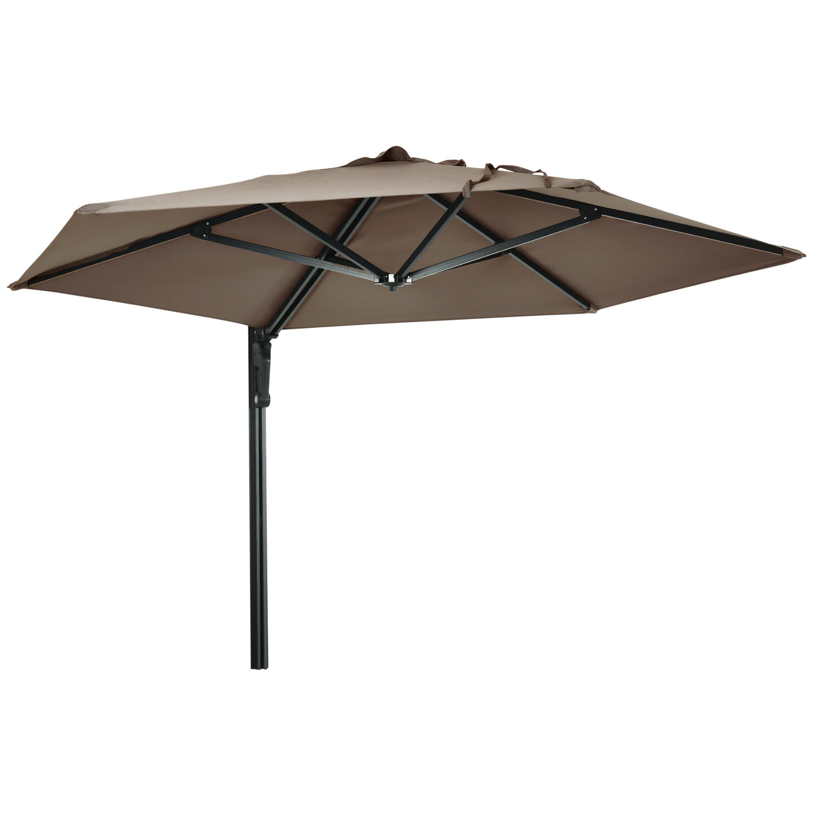 2.5m Wall Mounted Parasol, Hand to Push Outdoor Patio Umbrella with 180 Degree Rotatable Canopy for Porch, Deck, Garden, 250 cm, Khaki