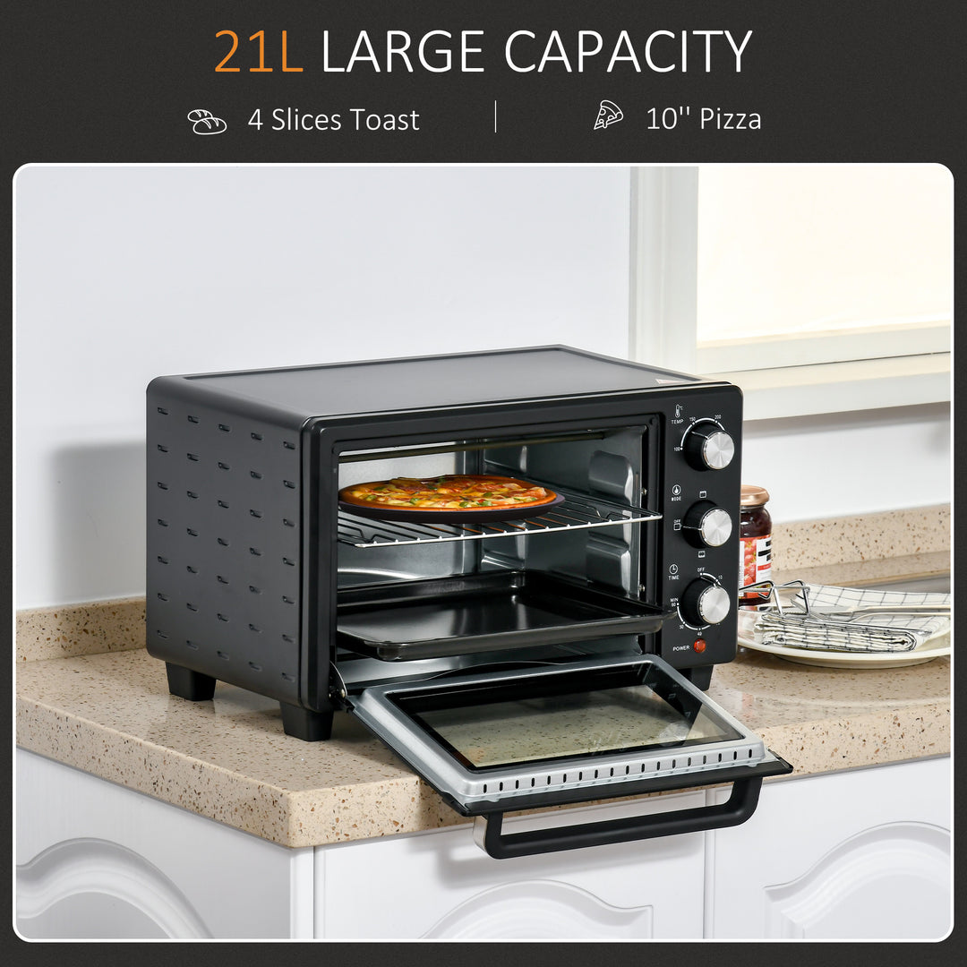 21L Mini Countertop Oven, 100°C-230°C Adjustable Temp - Black