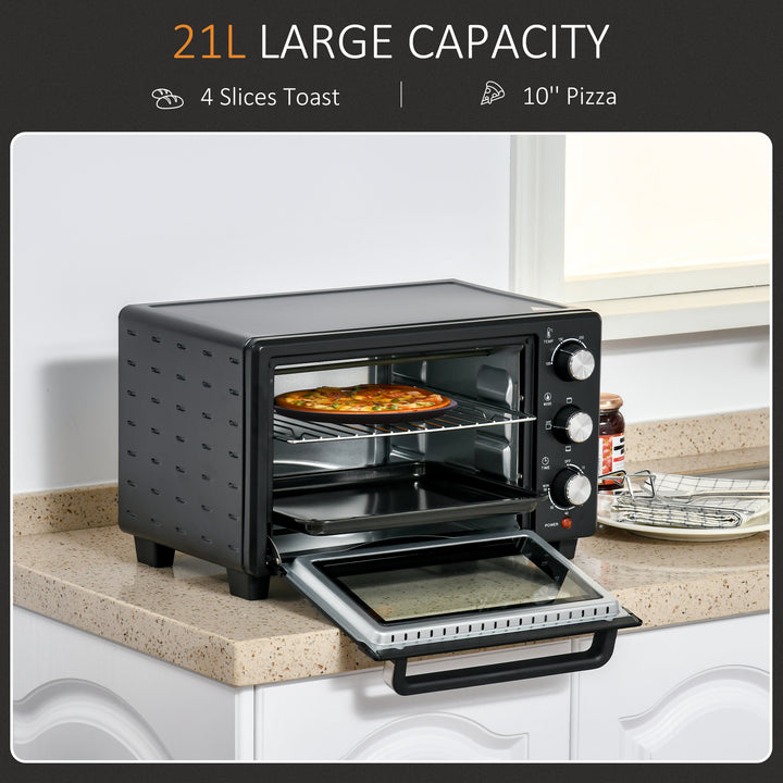 21L Mini Countertop Oven, 100°C-230°C Adjustable Temp - Black