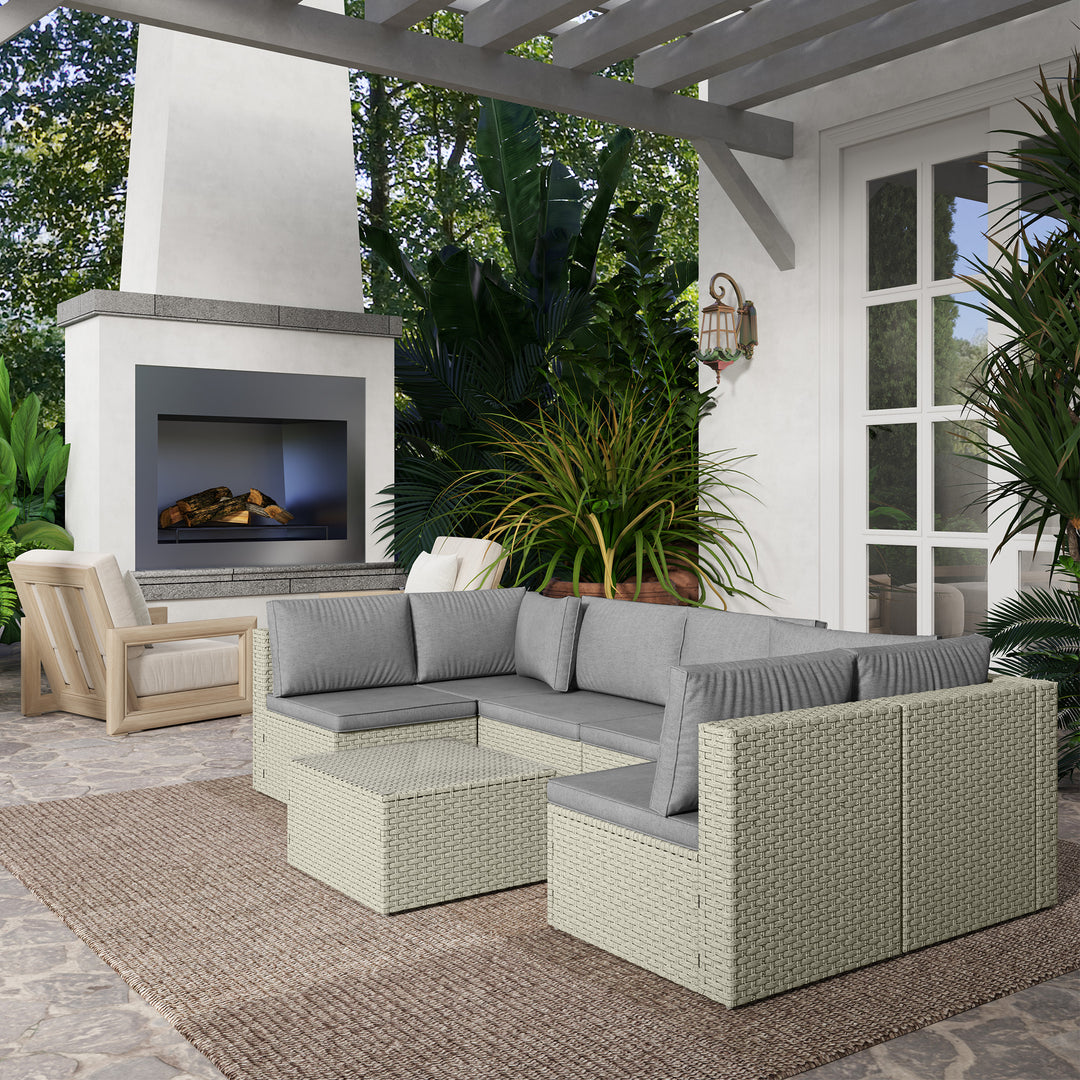 Seven-Piece Modular Rattan Set - Light Brown