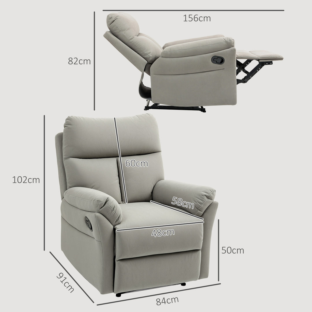 140° Manual Reclining Armchair, with Footrest - Grey