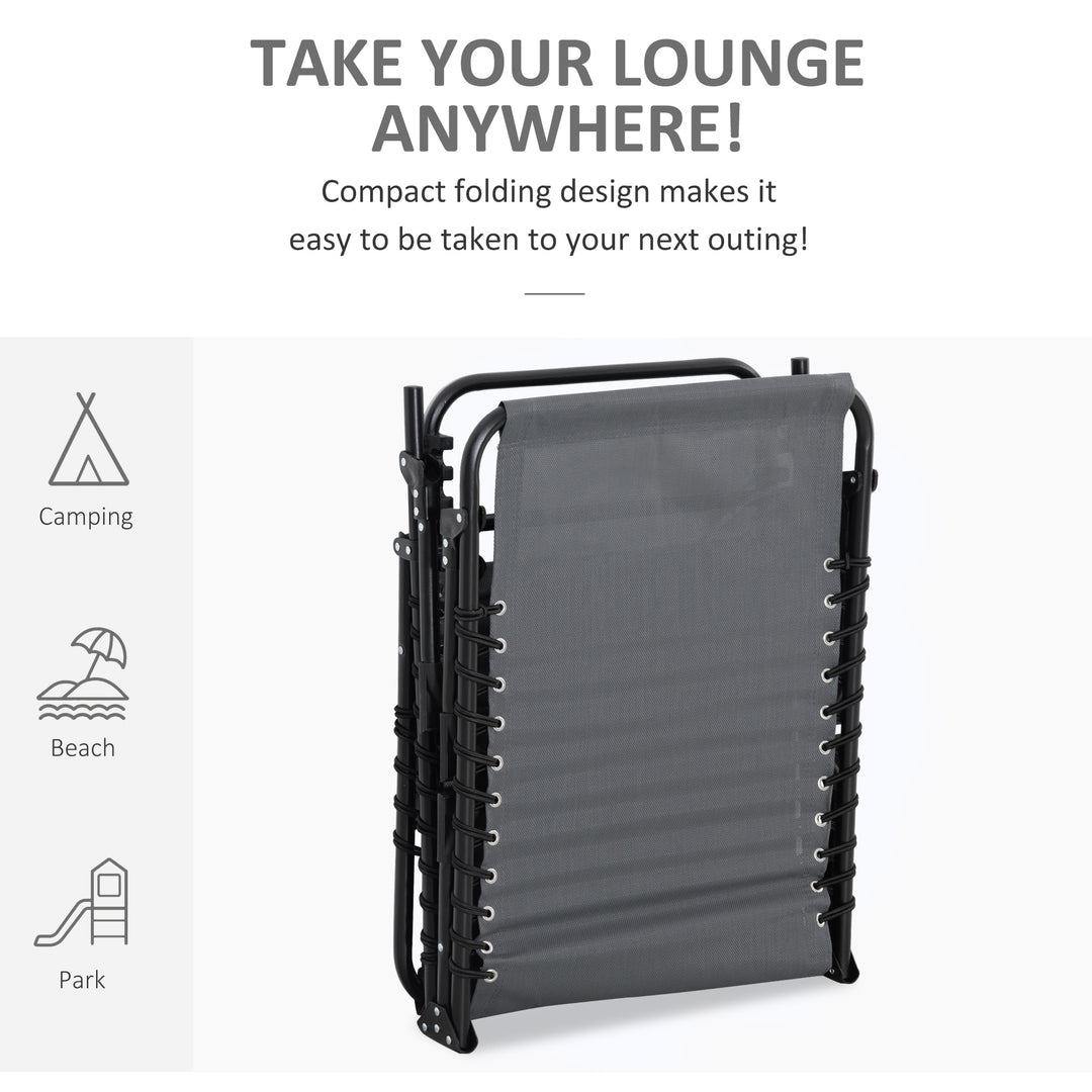 MCL Portable Sun Lounger, Folding Camping Bed Cot, Reclining Lounge Chair 5-position Adjustable Backrest with Side Pocket, Pillow for Patio Garden Beach Pool, Grey