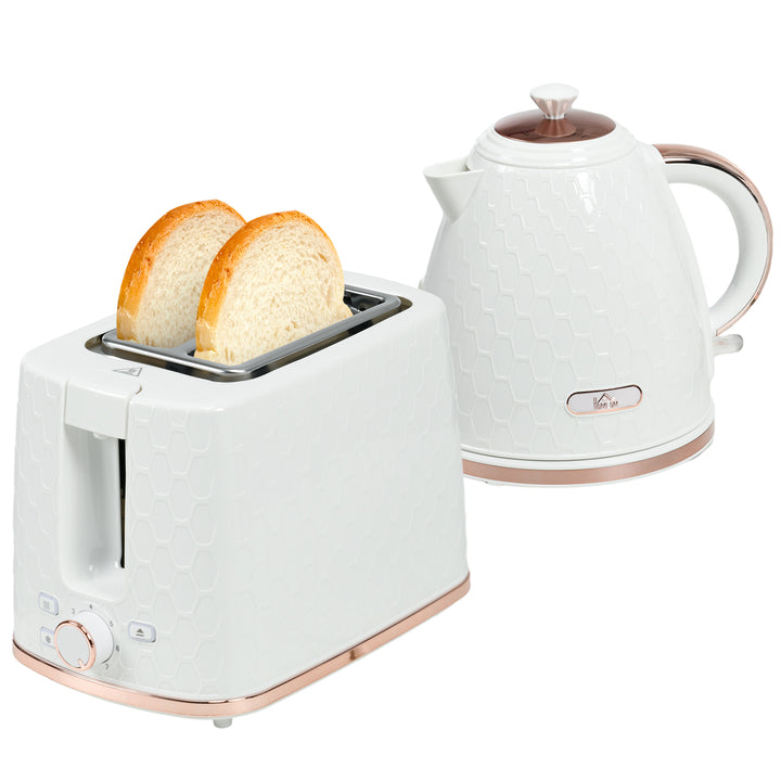 HOMCOM 1.7L 3000W Fast Boil Kettle & 2 Slice Toaster Set, Kettle and Toaster Set with Auto Shut Off, Browning Controls, White