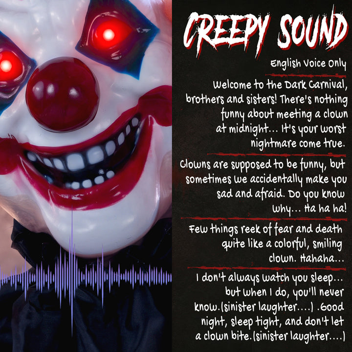 190cm Life Size Animated Clown Halloween Decoration, Scary Halloween A