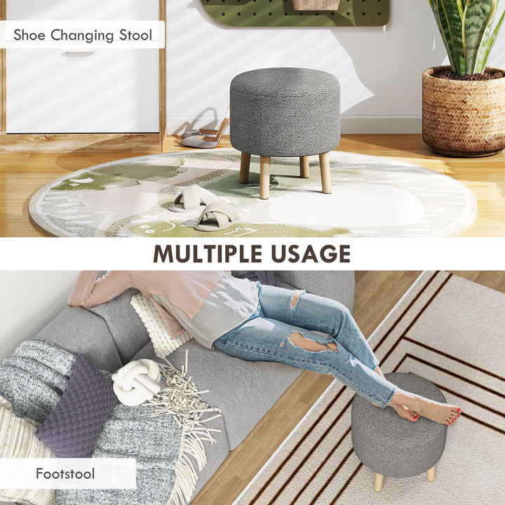 Round Linen-Look Storage Ottoman - Light Grey
