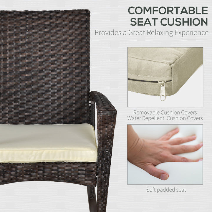 PE Rattan Garden Rocking Chair, Outdoor Rocking with Cushion, 160 KG Capacity Wicker Garden Armchair Rocker with Metal Frame for Patio, Porch, Balcony, Brown