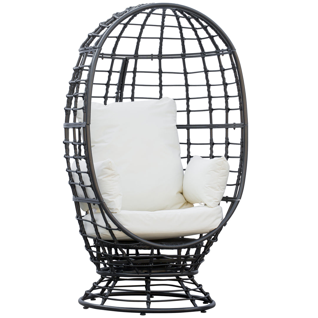 360° Swivel Egg Chair, Garden Rattan Swivel Chair with Thickened Cushion and Pillow, 150 KG Capacity for Indoor Outdoor, Balcony, Patio, Black